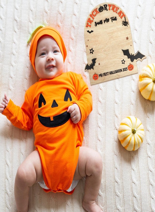 Yewfold My First Halloween Sign DIY Wooden Art Baby‘s First Halloween Footprint Kit Nursery Decor and Newborn Photoshoot Prop for Baby Showers (Halloween) - Image 4